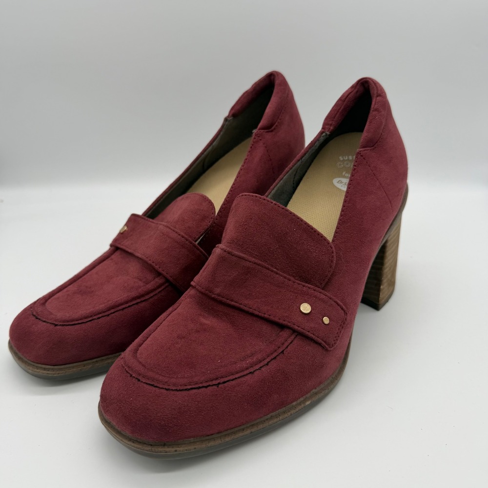 Dr. Scholls Rumors Burgundy Faux Suede Block Heel Loafer Pumps 10M Academia